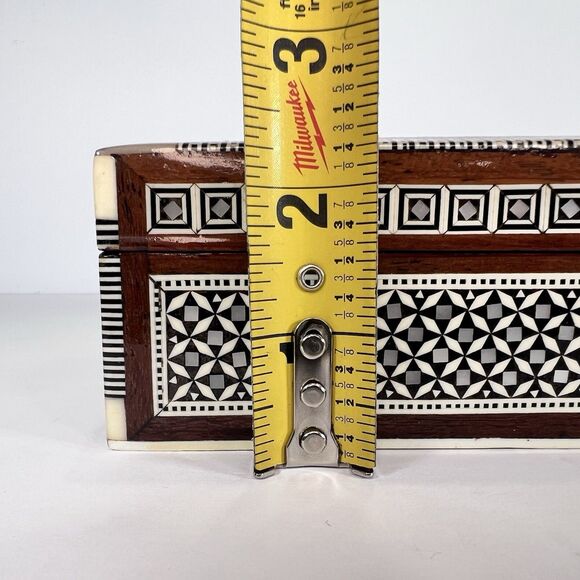 VTG Handcrafted Wooden Trinket Box Inlayed with Mother of Pearl/Abalone 1950's - Picture 11 of 13